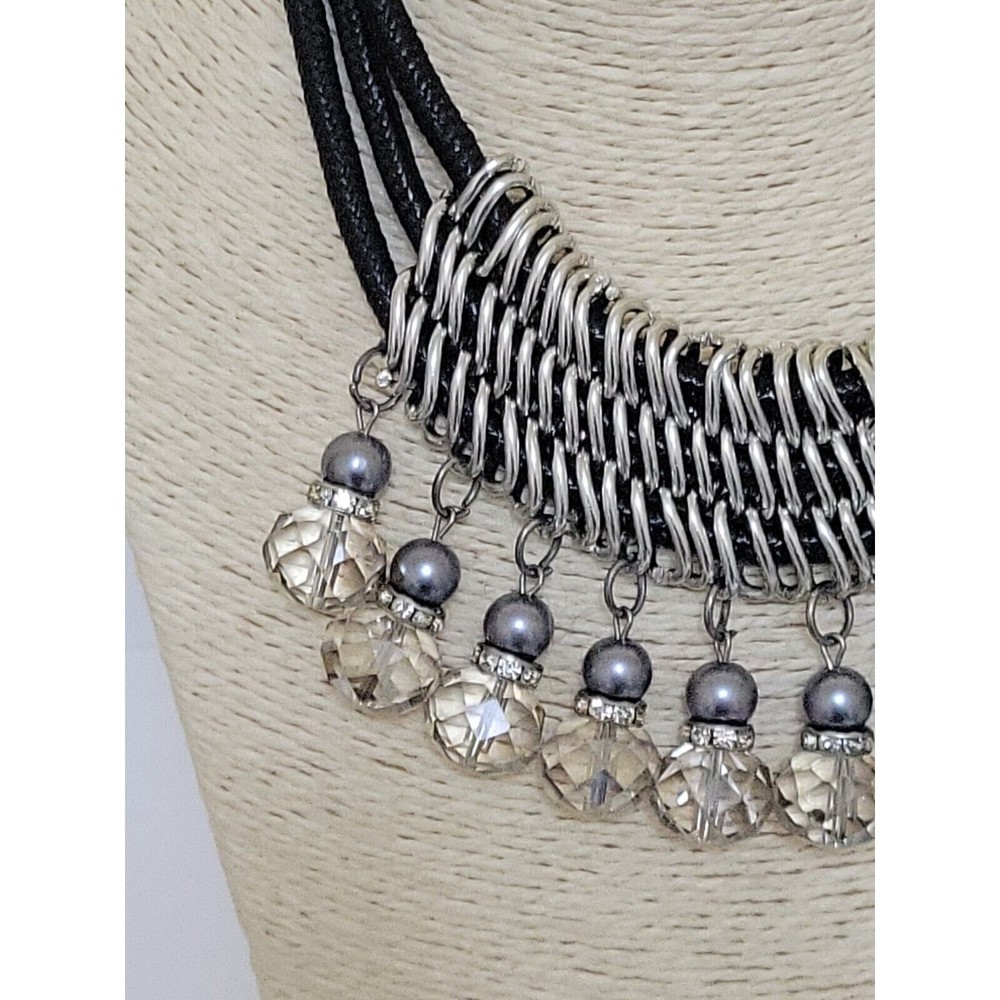 Vintage Silvertone Bling Chainmail Adjustable Statement Choker Necklace Jewelry - Picture 2 of 11